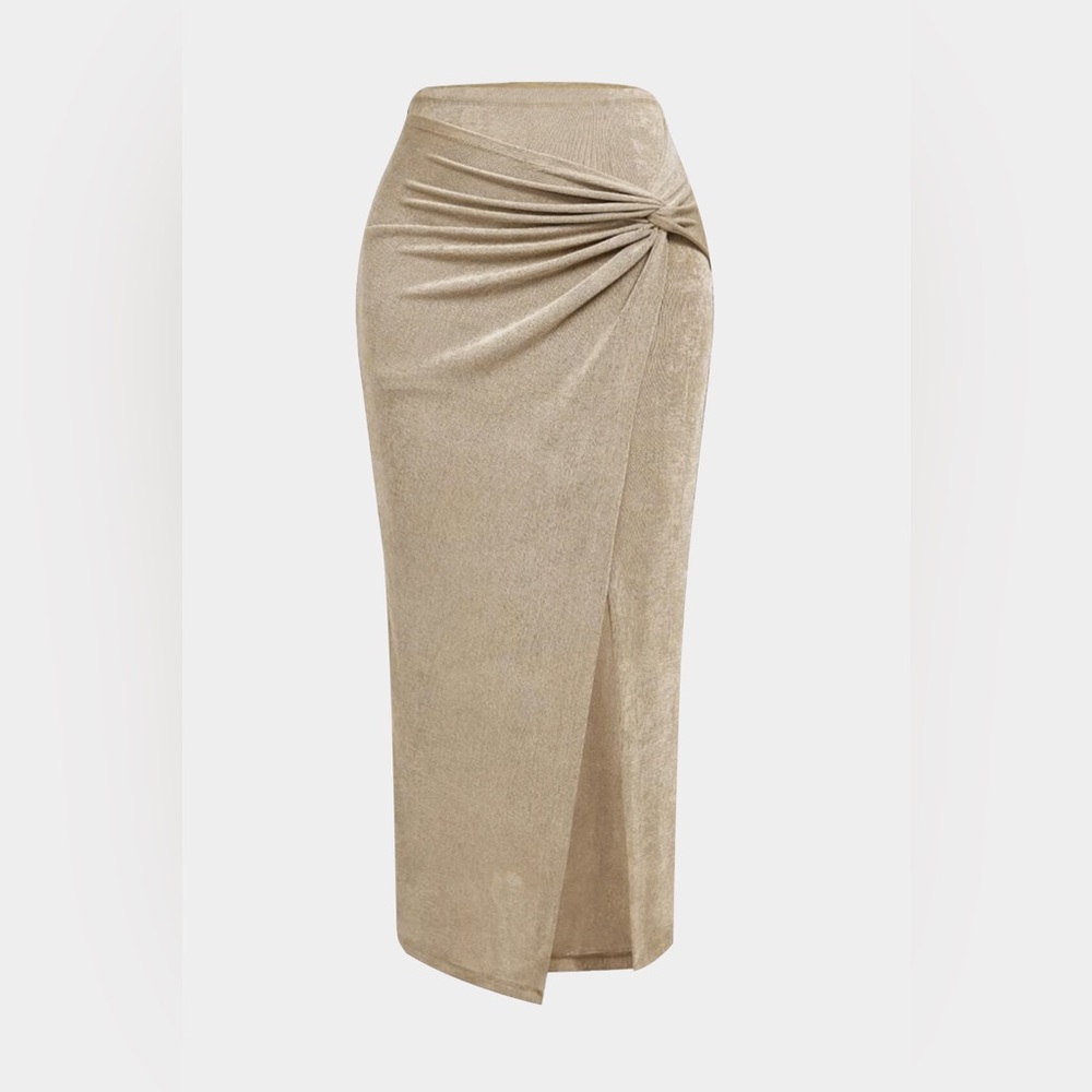 Summer Spring Womens Skirts Solid Ruched Front Slit Maxi Skirt XL mc1-20